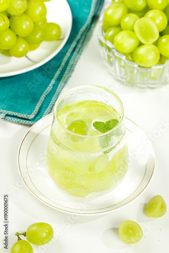 Fresh Green Seedless Grape Juice with Mint - Healthy Refreshing Drink