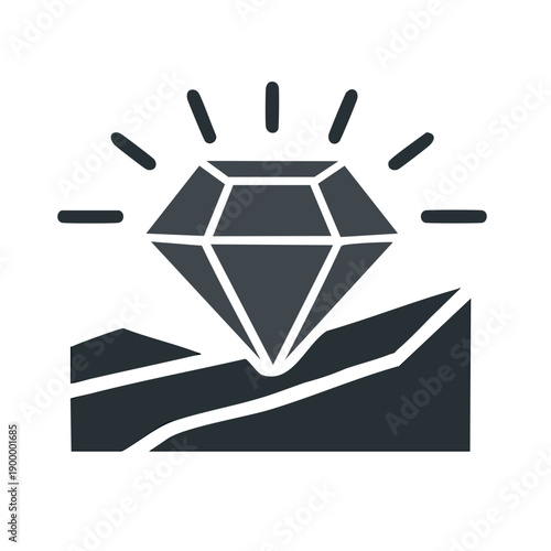 Illuminating diamond emerging from rough terrain symbolizing discovery and preciousness