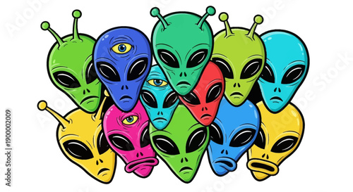 Colorful Cartoon Alien Faces.