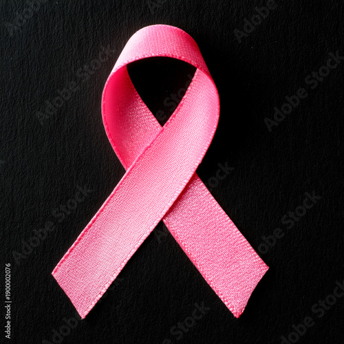 Pink Awareness Ribbon on Black Background, Breast Cancer Support Symbol