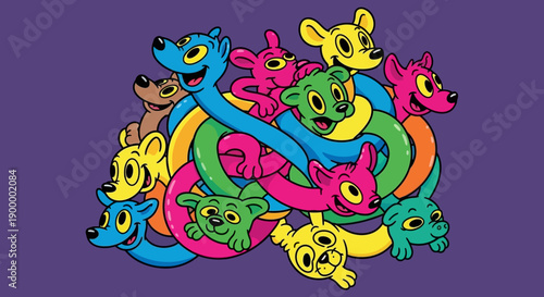 Colorful Cartoon Dragons Playing.