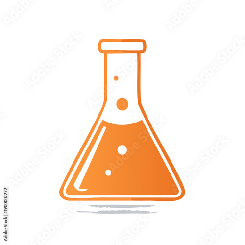Orange liquid in a conical flask with bubbles showing in a simple iconographic illustration
