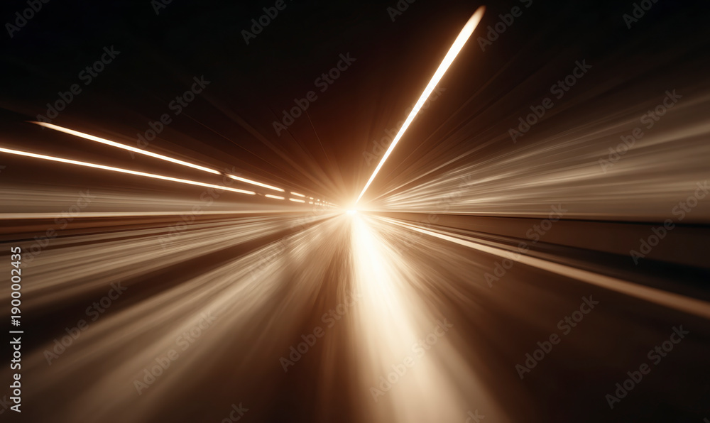 Fototapeta premium Streaks of light blur, speeding through a tunnel into the distance.