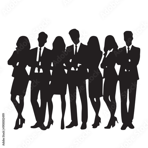 Business people silhouettes, group of standing business men and women 

