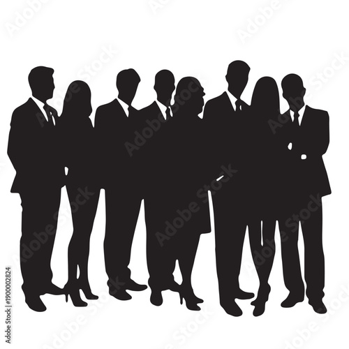 Business people silhouettes, group of standing business men and women 
