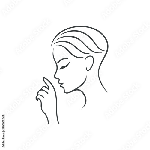 Elegant Woman's Profile Silhouette with Gentle Hand Gesture and Wavy Hair