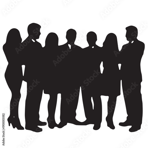 Business people silhouettes, group of standing business men and women 
