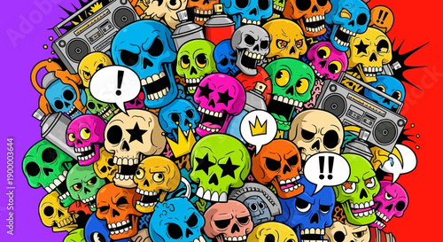 Colorful Cartoon Skulls Collection.