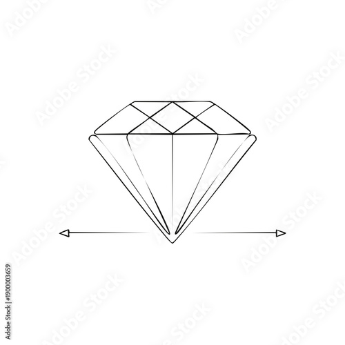 Minimalist line drawing of a brilliant cut diamond with measurement indicators
