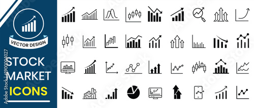 Stock market icons. Line growth and decrease icon set. Growth up and down, Profit and loss icon. Business, stock exchange, investment, analysis, percentage growth and decrease, candlestick line icon.