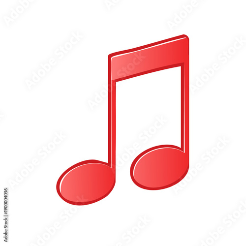 Bright Red Musical Eighth Note Symbol Vividly Illuminated on White
