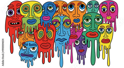 Colorful Melting Faces Illustration.