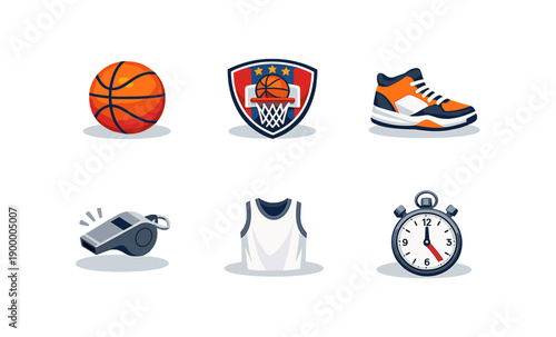 Basketball equipment set with ball, sneakers, and stopwatch for sports enthusiasts