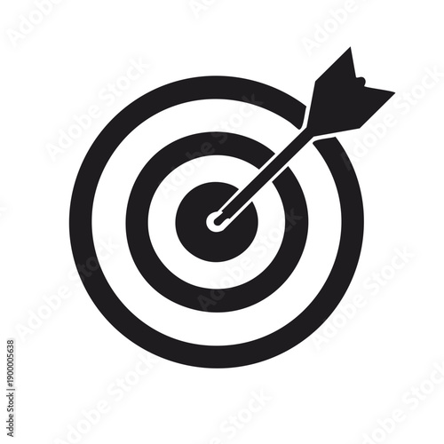 Black and white dart hitting the bullseye on a circular target board, representing accuracy and success