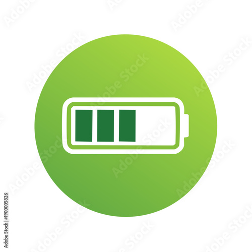 Green battery charge indicator icon with partial power on a vibrant green gradient circle background