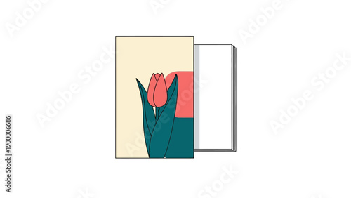 Modern Minimalist Tulip Art Illustration. Flat design botanical spring flower on stackable cards or posters.
