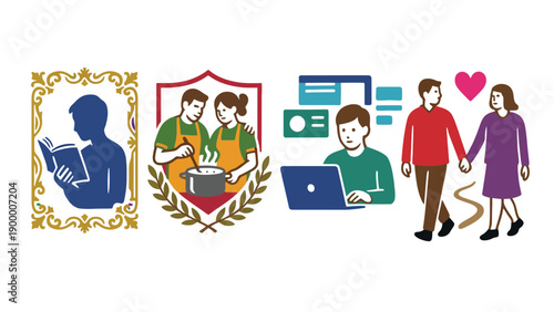 A colorful illustration of people engaging in various activities and relationships