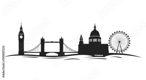london, skyline, landmark, silhouette, cityscape, illustration, architecture, travel, england, tourism, tower, bridge, wheel, urban, historic, skyline, design, template, europe, graphic