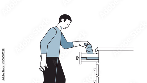 Man Operating Mechanical Device with Hand.