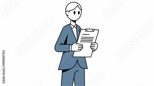 Man in Suit Holding Clipboard with Paper.