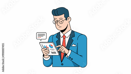 Man in Suit Reading and Using Stylus.