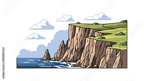 A captivating vector illustration showcasing majestic coastal cliffs overlooking a serene ocean vista