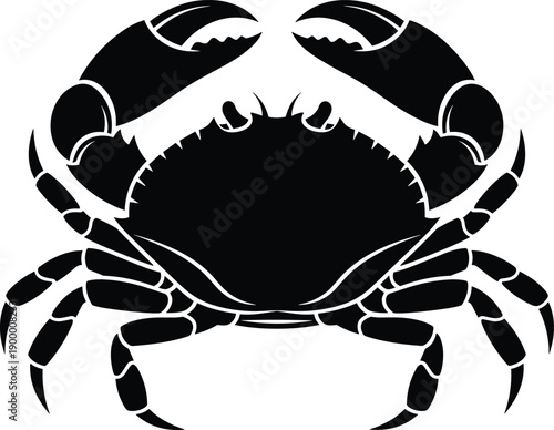 Detailed Black Silhouette Vector Illustration of a Large Crab with Sharp Claws for Seafood Restaurant Branding Marine Biology and Ocean Life Designs,