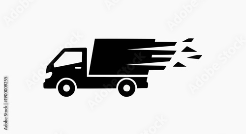 Black delivery truck speeding with motion blur on white background for logistics concept