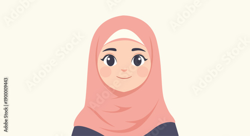 Flat Style Detailed Muslim Woman Character Wearing Hijab Illustration