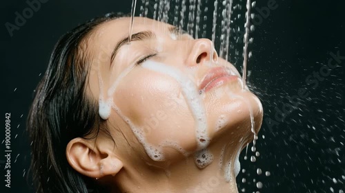 Close-Up of Woman's Face Under Water with Soap Suds