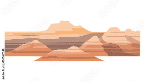 Layered desert landscape with warm earth tones and geological formations.