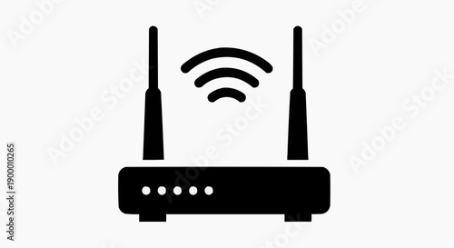 Wireless router with antennas and wi fi signal icon on plain white background modern connectivity device for internet access