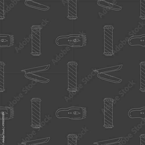 barbershop icon seamless pattern in doodle style