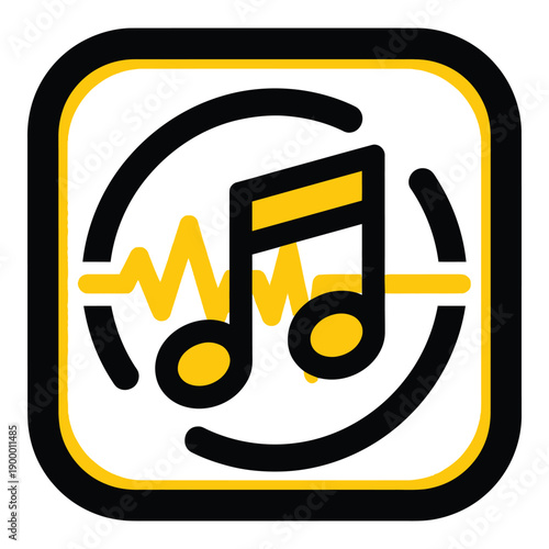 Vector art of a musical note icon with a sound wave and circular element