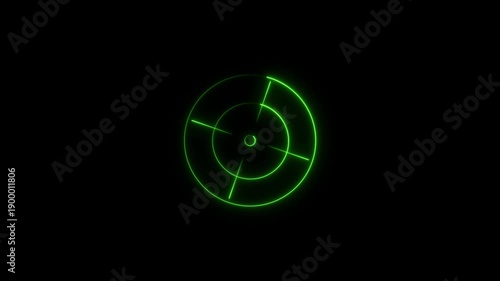 A vibrant green radar scope with a crosshair target on a stark black background, representing technology, surveillance, and precision in digital interfaces.