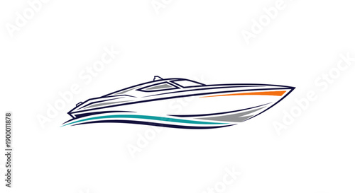 Sleek Modern Speedboat with Blue and Orange Stripes on Bright Studio Background