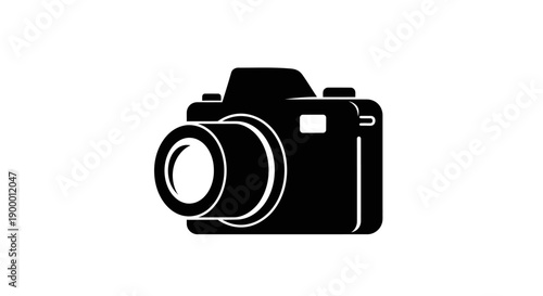 Flat Design Black and White Camera Icon on Isolated White Background