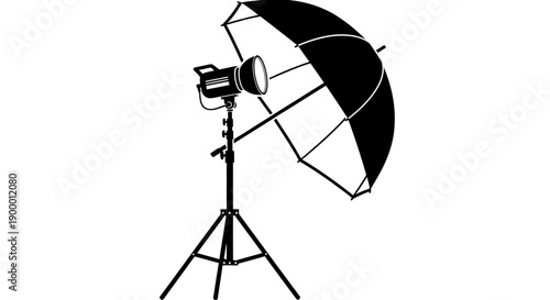 Professional Studio Photography Light with Umbrella and Tripod Silhouette on Isolated White Background
