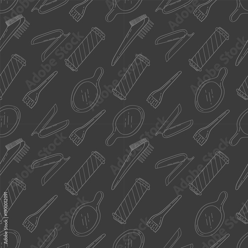 barbershop icon seamless pattern in doodle style
