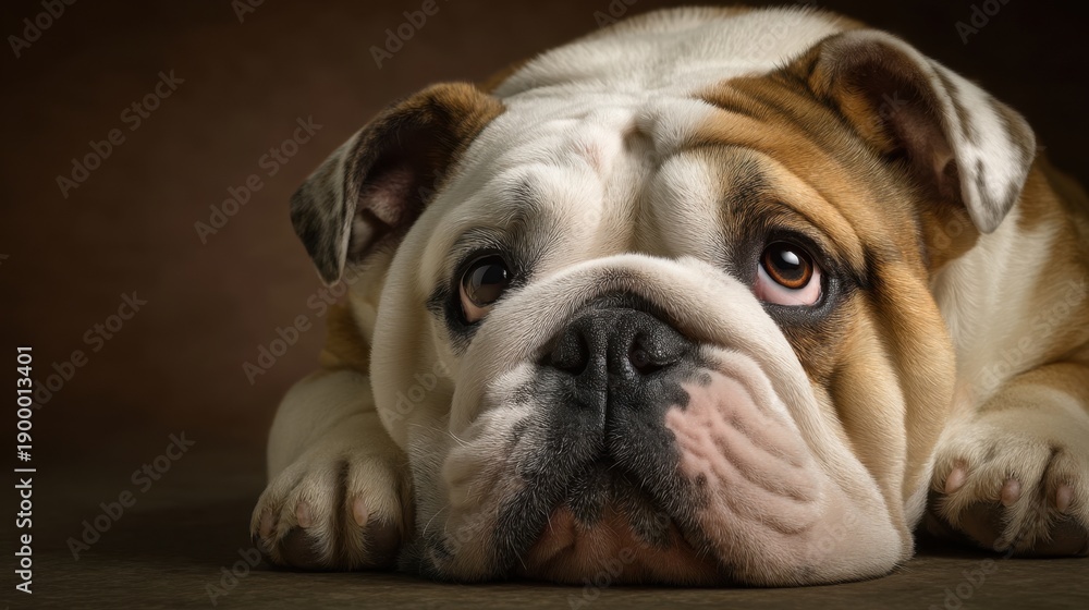 Obraz premium Adorable brown english bulldog with expressive eyes