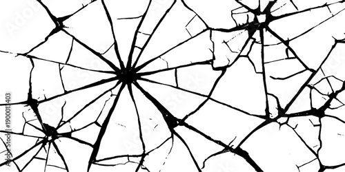 Seamless vector illustration of a geometric spider web pattern with dew on a cracked glass surface featuring a grunge mosaic tile design