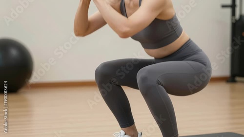Woman Performing Squats in Fitness Studio