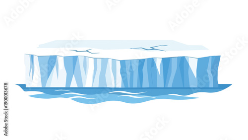 Minimalist vector illustration of a massive iceberg floating gently in clear blue arctic waters symbolizing cold environments and the beauty of