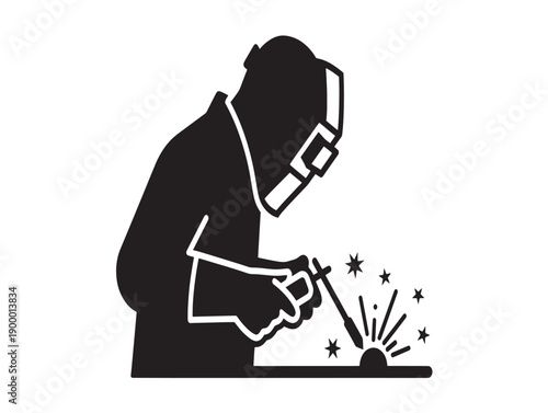 Welder in action silhouette vector illustration