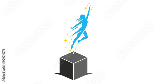 Dynamic Woman Leaping from Box to Reach Stars - Icon for Success, Freedom, Aspiration, and Innovation