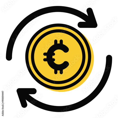 Vector art of a yellow coin with a euro symbol and circular arrows