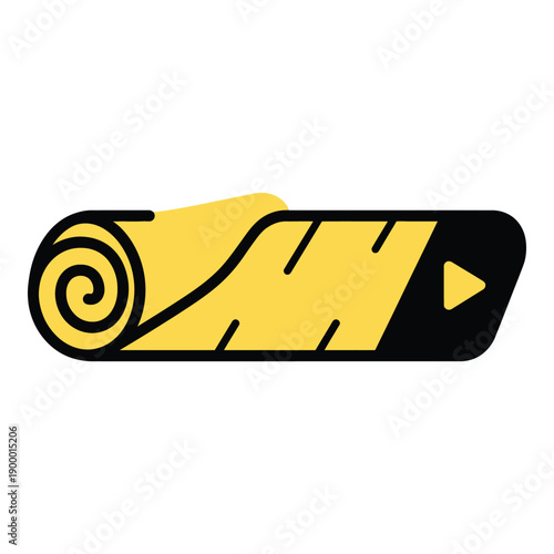Vector art of rolled yoga mat with a play button icon, suggesting online fitness classes