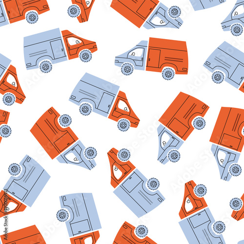 Delivery Seamless Pattern with trucks. Transportation and shopping concept.  Online delivery service concept, online order tracking