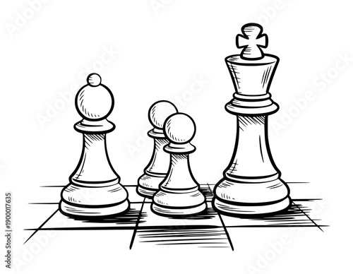 Of chess pieces including a king bishop and pawns a checkered board game strategy