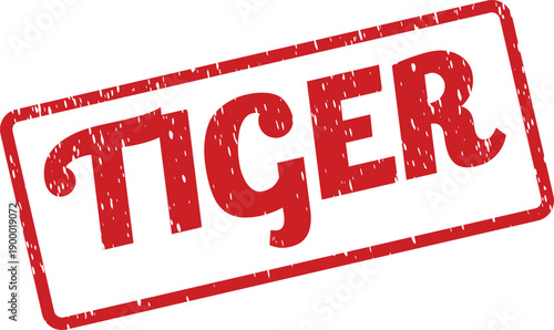 Distressed red rectangular grunge rubber stamp with the word TIGER prominently displayed